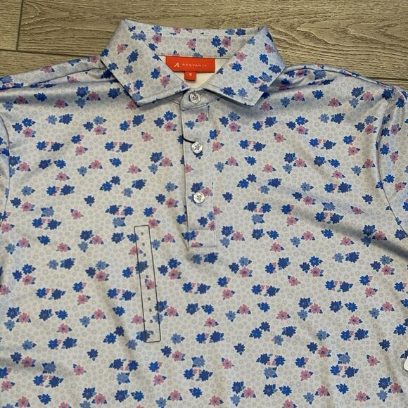 Redvanly Leone Golf Polo Shirt Mens Small Blue Lavender Geometric NWT Preppy - Picture 1 of 5